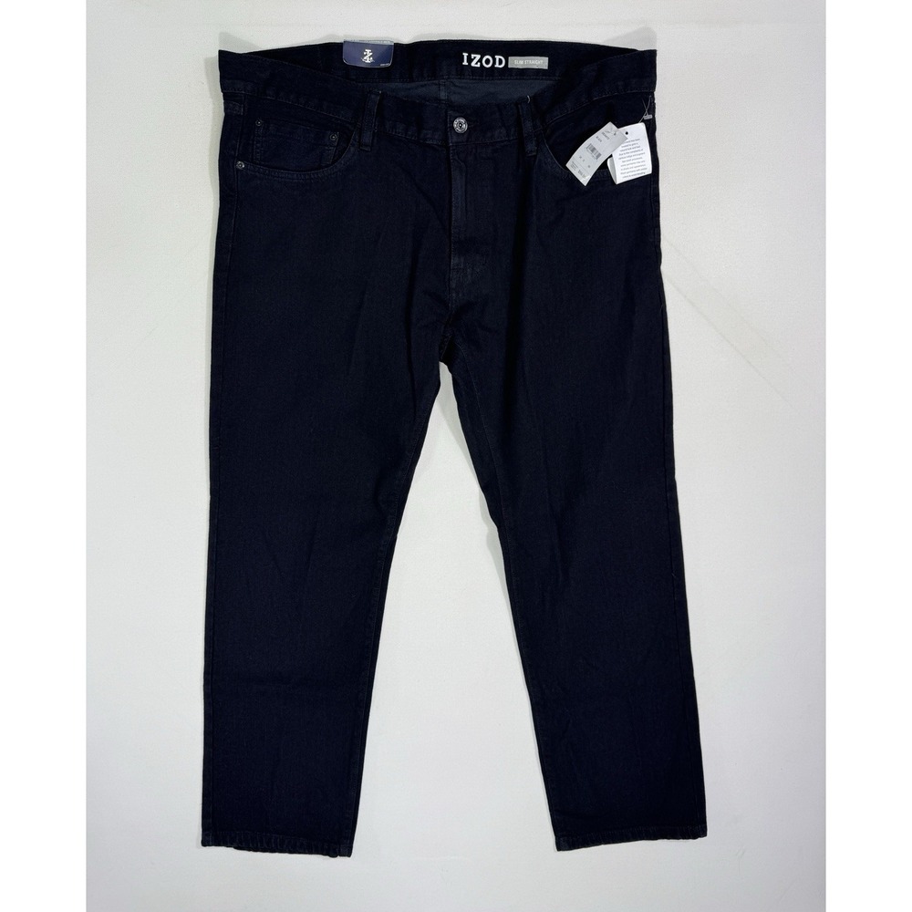 IZOD Men's Comfort Straight Slim Fit Denim Jeans Black 38X30 (40x29.5) NWT